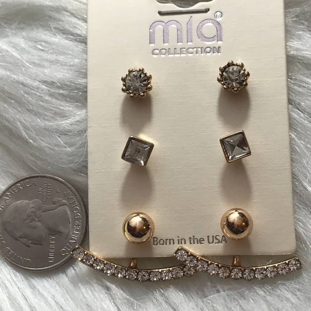 🆕🌸 3 PAIRS GOLD / STONE EARRING SET - Picture 3 of 5